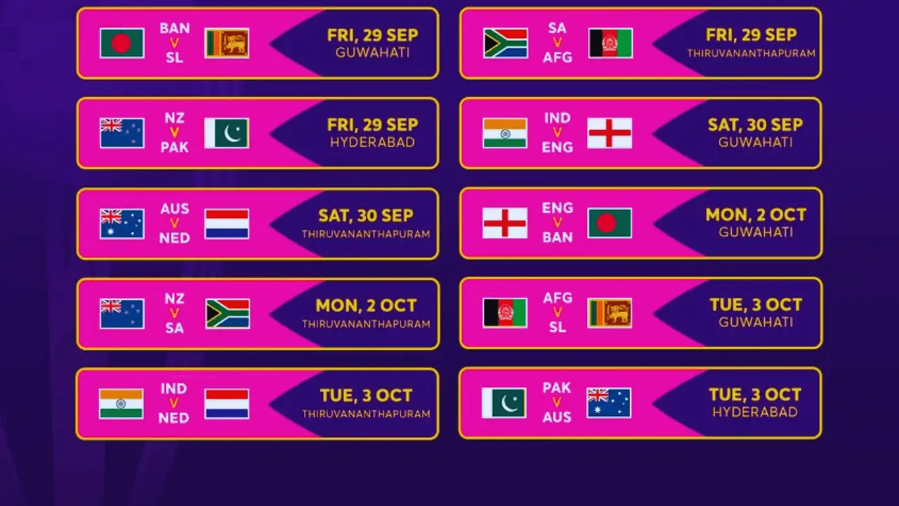 ICC World Cup 2023 warmup venues Citywise schedule